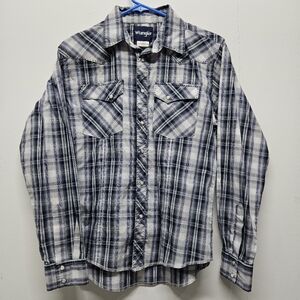 Wrangler Shirts Boys Size XLarge Plaid Snap Pearl Buttons Long Sleeve Cowboy